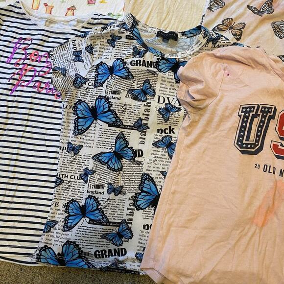 Girls Teen Tees Everyday Shirt Summer Clothes Sz S/M/XL Butterflies Print Lotof6 - Picture 5 of 9